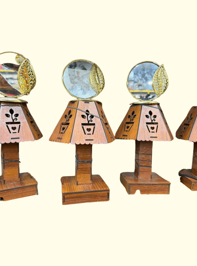 Artisan Glow Wooden Leaf Table Lamp Set – Handcrafted Rustic Elegance